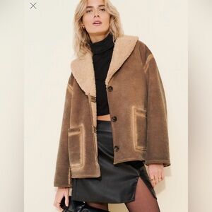 Free People We The Free Cammy Vegan Leather Suede Jacket Size Large NWOT